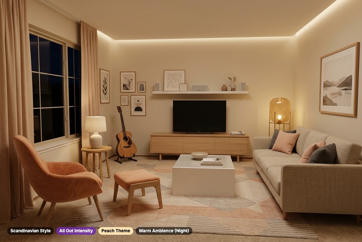 The same room fully reimagined in Scandinavian style